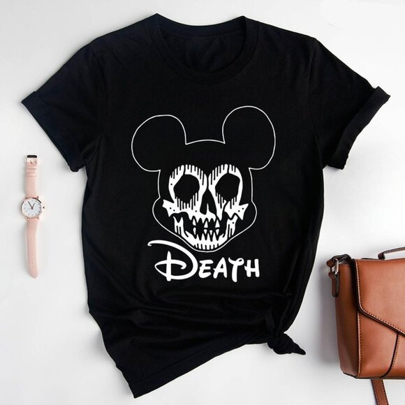 Disney Mickey Mouse Skull Shirt Cartoon Graphic Fan Gift Retro Halloween Vintage - Picture 1 of 5